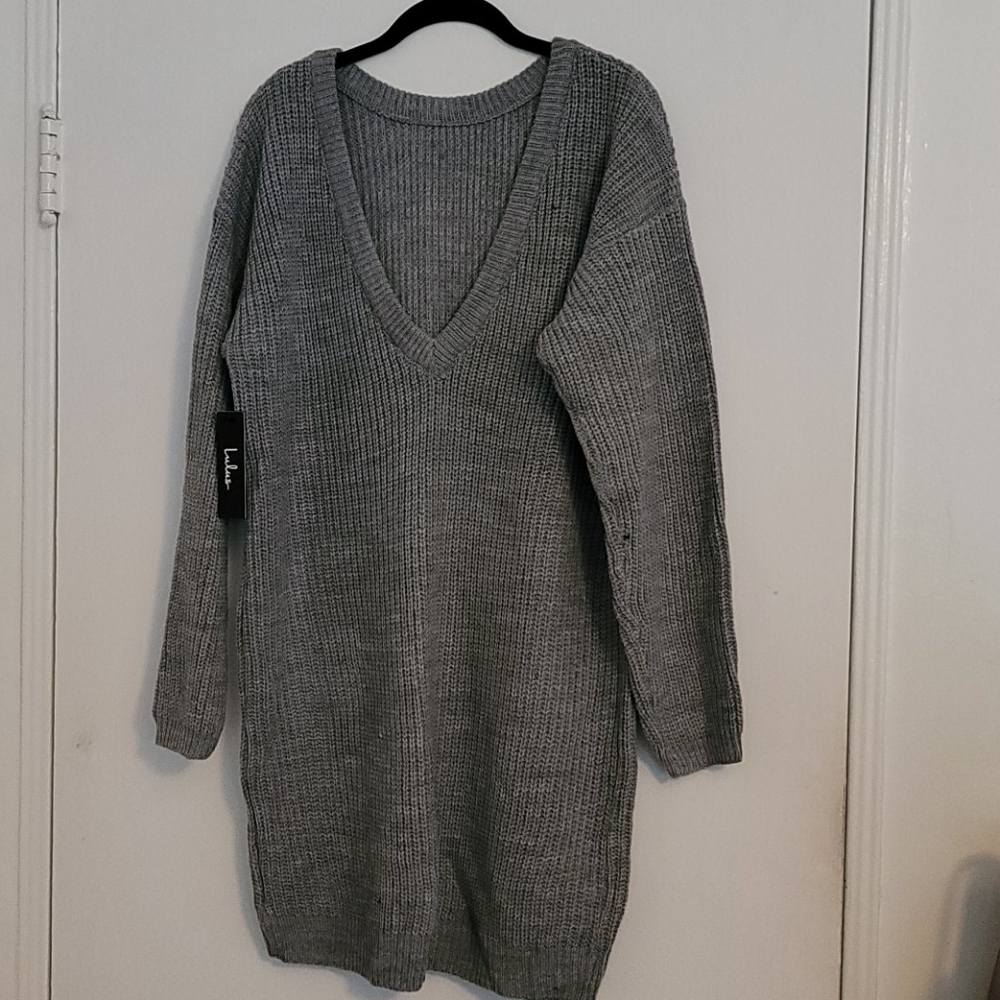 Heather Grey Backless Sweater Dress